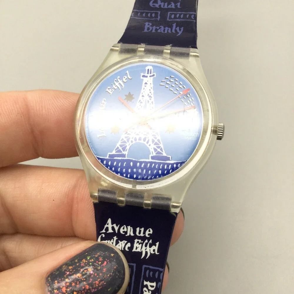 Swatch Gent Titi Parisien Watch Women Swiss Made 34mm Blue Dial New Battery - Picture 10 of 15